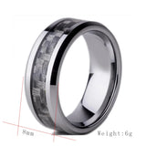 Carbon Fiber 8mm Tungsten Ring Mens Wedding Band US Size 7-10