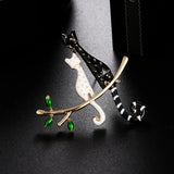 Cat Sleeping on Tree Enamel Brooch for Women and Men