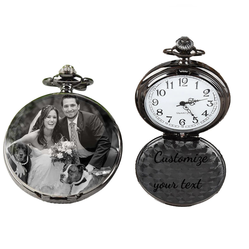 Vintage Quartz Pocket Watch Arabic Numerals Personalized Photo with Text