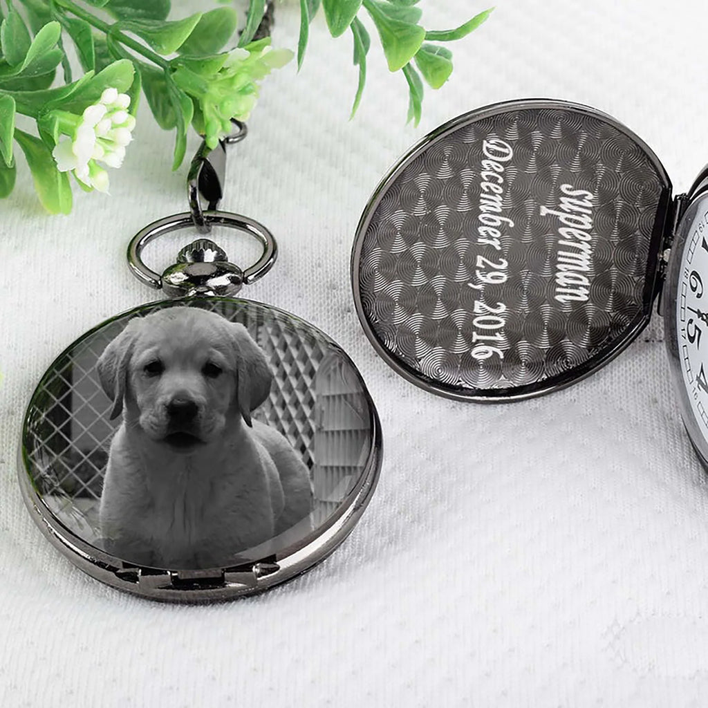 Vintage Quartz Pocket Watch Arabic Numerals Personalized Photo with Text