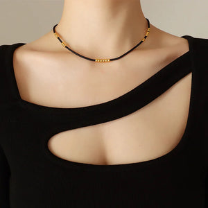 Cloth Rope Necklace With Stainless Steel Beads For Women