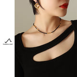 Cloth Rope Necklace With Stainless Steel Beads For Women