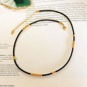 Cloth Rope Necklace With Stainless Steel Beads For Women