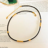 Cloth Rope Necklace With Stainless Steel Beads For Women