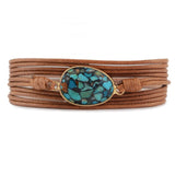Copper Turquoises Bracelet Non-leather Wrap Adjustable Bohemian Bracelet