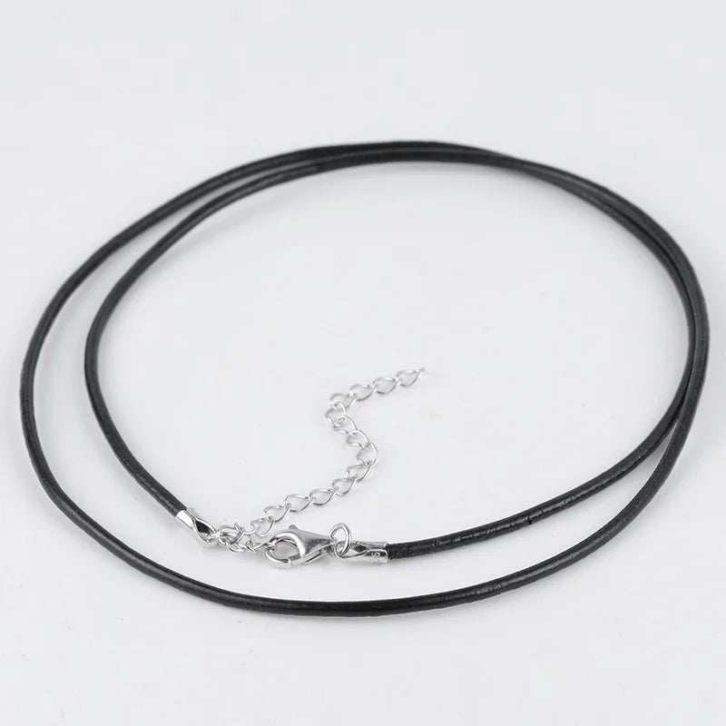 Cowhide Leather Choker Necklace with 925 Silver Clasp 35-45cm