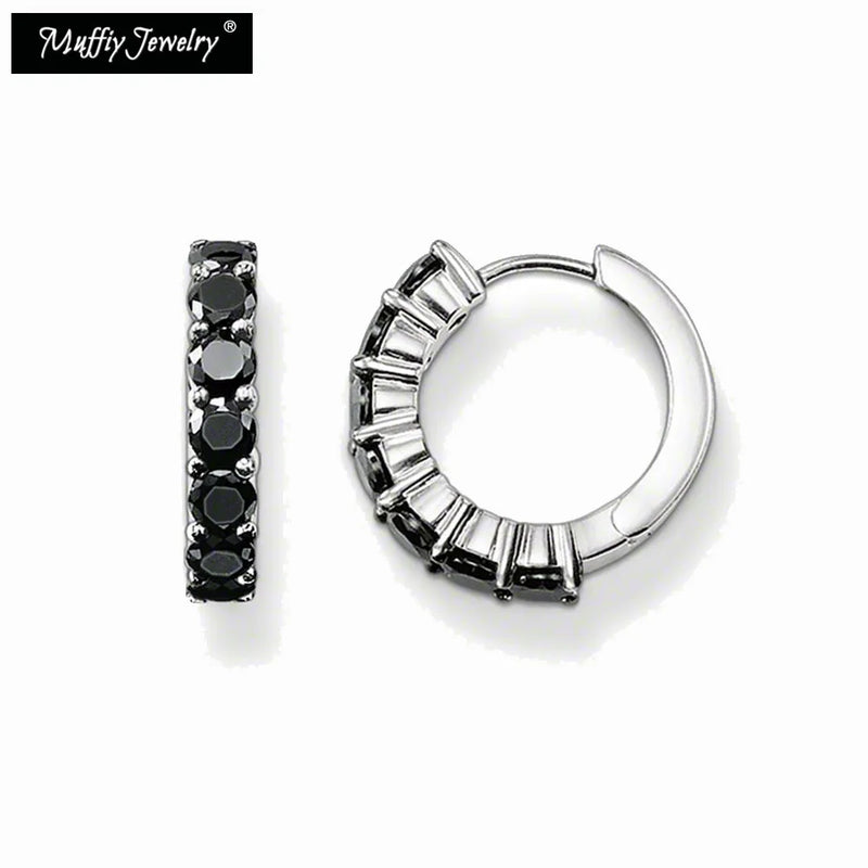 Creole Crystal Hinged Hoop Earrings, 925 Silver