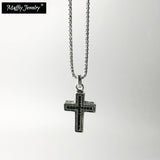 925 Sterling Silver Cross Pave Necklace Link Chain