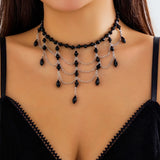 Crystal Beads Chains Tassels Choker Necklace Wedding Accessories