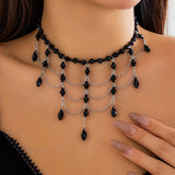 Crystal Beads Chains Tassels Choker Necklace Wedding Accessories