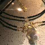 Crystal Beads & Baroque Pearl Pendant Necklace for Women