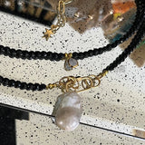 Crystal Beads & Baroque Pearl Pendant Necklace for Women