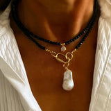 Crystal Beads & Baroque Pearl Pendant Necklace for Women