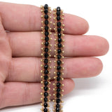 Crystal Glass Bead Chain 7mm, Unplated Brass Chain (#LK-032-2)