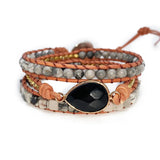 Crystal Grey Stone Beaded Bracelet Layer Boho Lady Bracelet