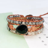 Crystal Grey Stone Beaded Bracelet Layer Boho Lady Bracelet