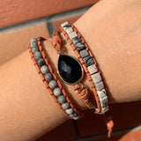 Crystal Grey Stone Beaded Bracelet Layer Boho Lady Bracelet