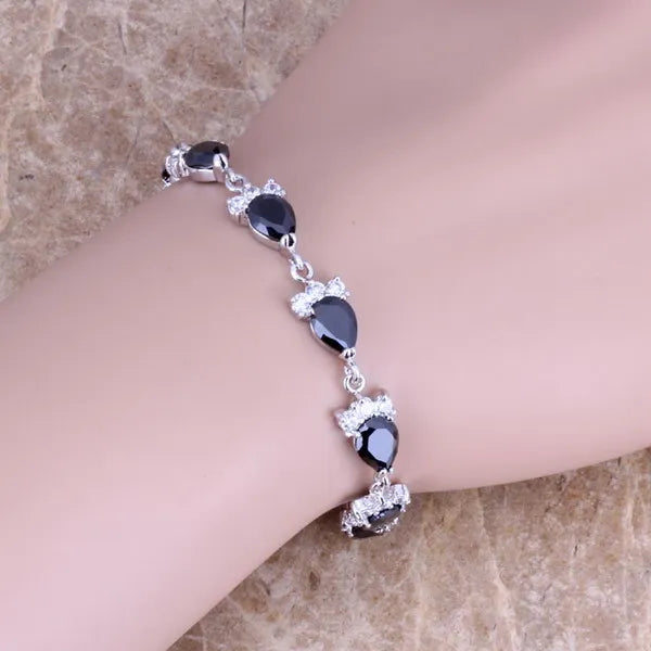 CZ Silver Plated Link Chain Bracelet 6-8 inch S0391