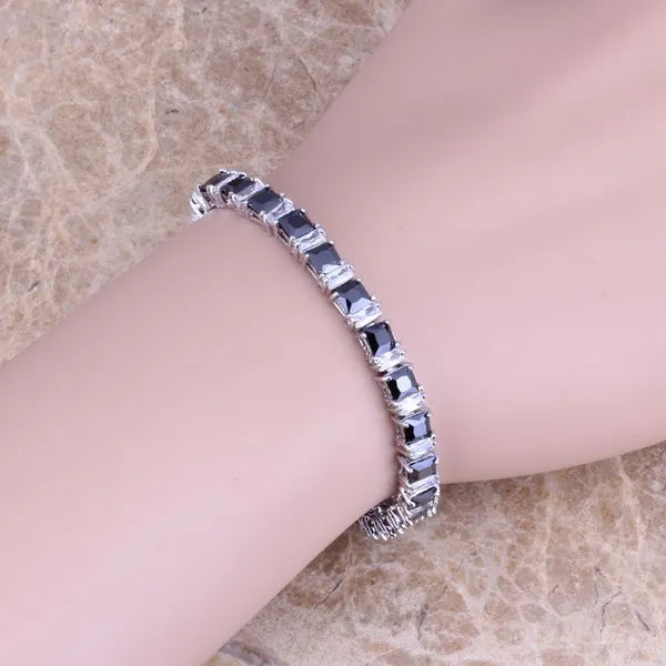 CZ Silver Plated Chain Bracelet 7 inch