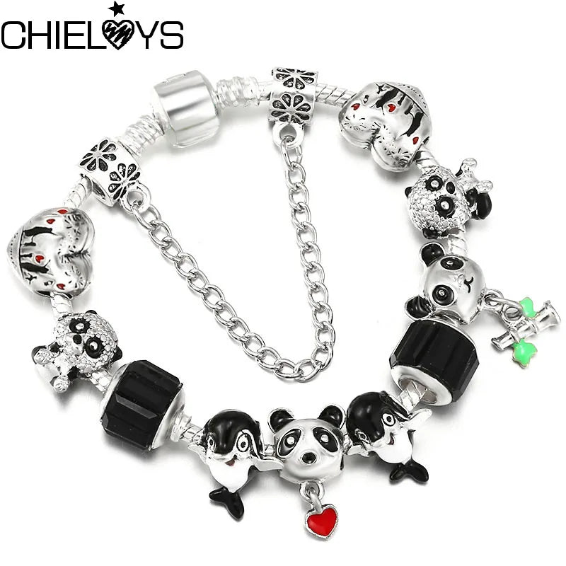 Panda Beads Bracelet With Bamboo Pendant Snake Chain Charm Bracelets