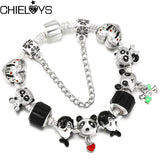 Panda Beads Bracelet With Bamboo Pendant Snake Chain Charm Bracelets