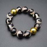 DZI 14mm Round Faceted Stone Beads Man's Stretch Bracelet