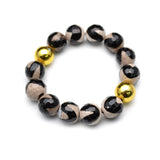 DZI 14mm Round Faceted Stone Beads Man's Stretch Bracelet