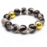 DZI 14mm Round Faceted Stone Beads Man's Stretch Bracelet