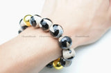 DZI 14mm Round Faceted Stone Beads Man's Stretch Bracelet