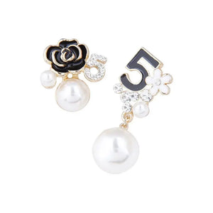 Rose Pearl Asymmetric Drop Earrings