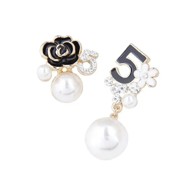 Rose Pearl Asymmetric Drop Earrings