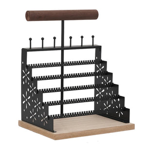 Tiered Earring Holder Jewelry Organizer Display Stand with Wooden Tray