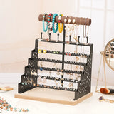 Tiered Earring Holder Jewelry Organizer Display Stand with Wooden Tray