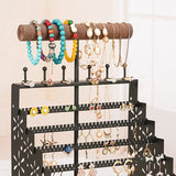 Tiered Earring Holder Jewelry Organizer Display Stand with Wooden Tray