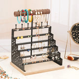 Tiered Earring Holder Jewelry Organizer Display Stand with Wooden Tray