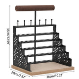 Tiered Earring Holder Jewelry Organizer Display Stand with Wooden Tray