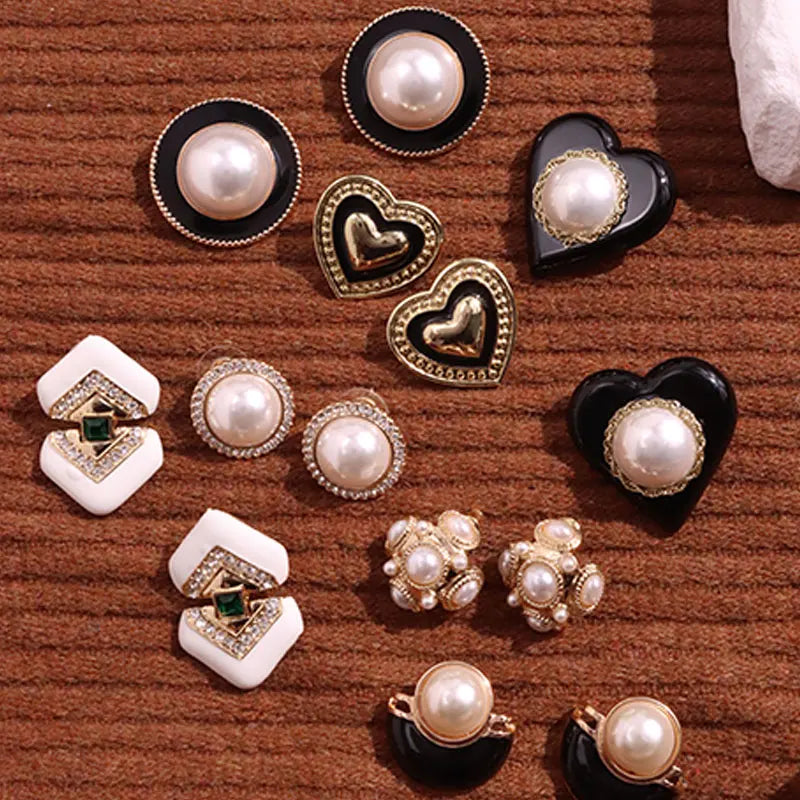 Enamel Metal Heart Pearl Earrings Vintage Jewelry Gift