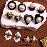 Enamel Metal Heart Pearl Earrings Vintage Jewelry Gift