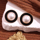 Enamel Metal Heart Pearl Earrings Vintage Jewelry Gift