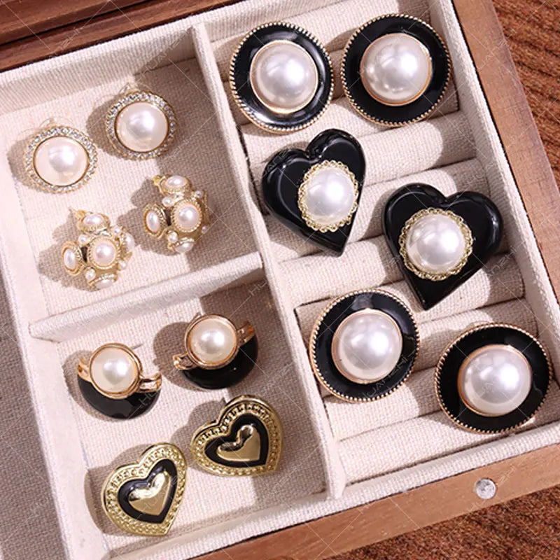 Enamel Metal Heart Pearl Earrings Vintage Jewelry Gift