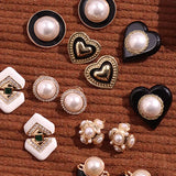 Enamel Metal Heart Pearl Earrings Vintage Jewelry Gift