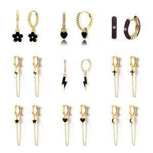 Enamel Hoop Earrings for Women Heart Lightning Cross Chain Piercing Jewelry