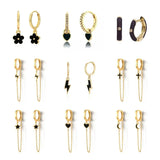 Enamel Hoop Earrings for Women Heart Lightning Cross Chain Piercing Jewelry