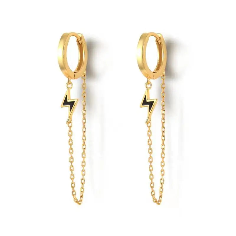 Enamel Hoop Earrings for Women Heart Lightning Cross Chain Piercing Jewelry