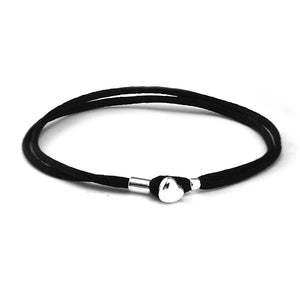 Fabric Cord Bracelet with Heart Buckle Sterling Silver Jewelry for Women