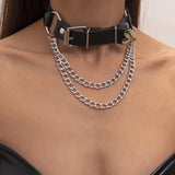 Women's Punk Chain Leather Choker Necklace