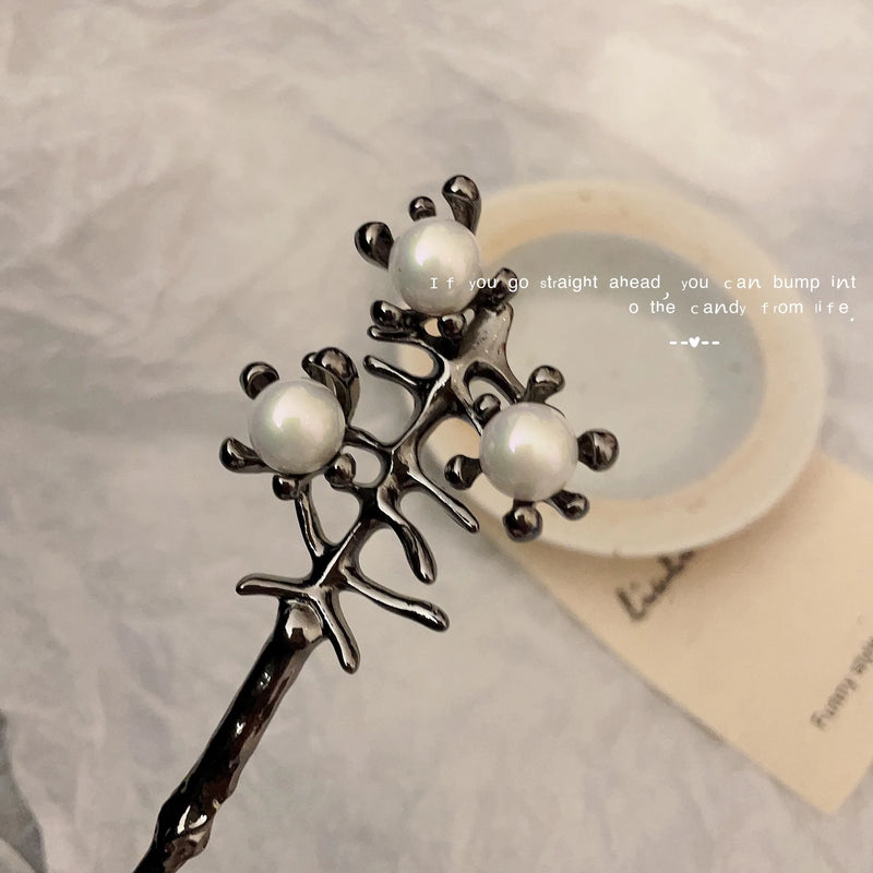 Flower Branch Pearl Hairpin Metal Hair Sticks for Women