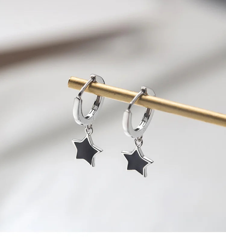Sterling Silver Pentagram Star Dangle Earrings for Women