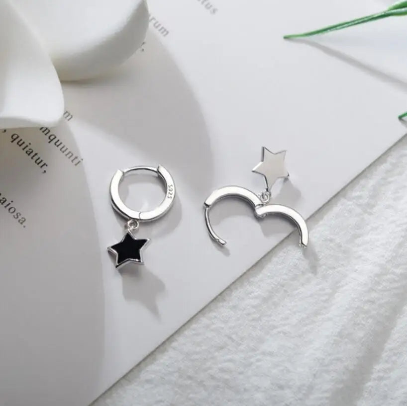 Sterling Silver Pentagram Star Dangle Earrings for Women