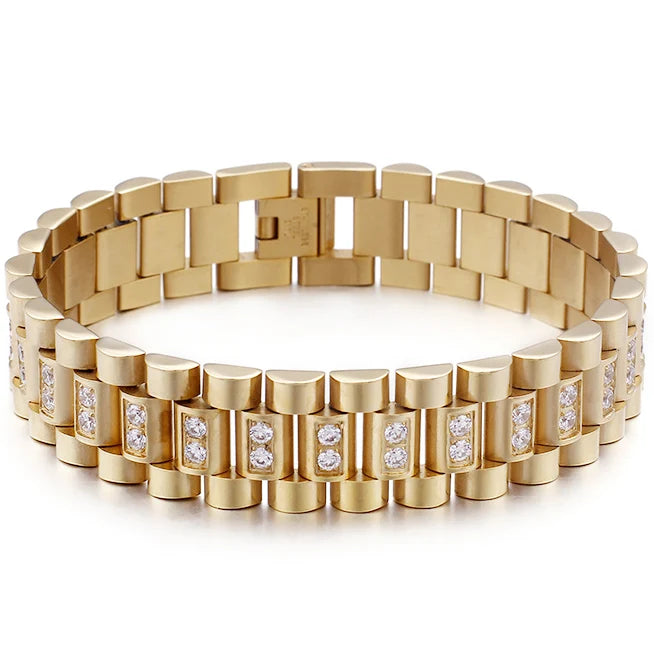 16MM Stainless Steel Bracelet Men's Watch Strap with CZ